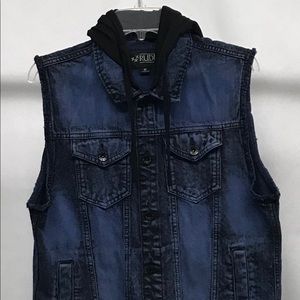 Men’s SZ M RUDE blue/black denim vest hoodie